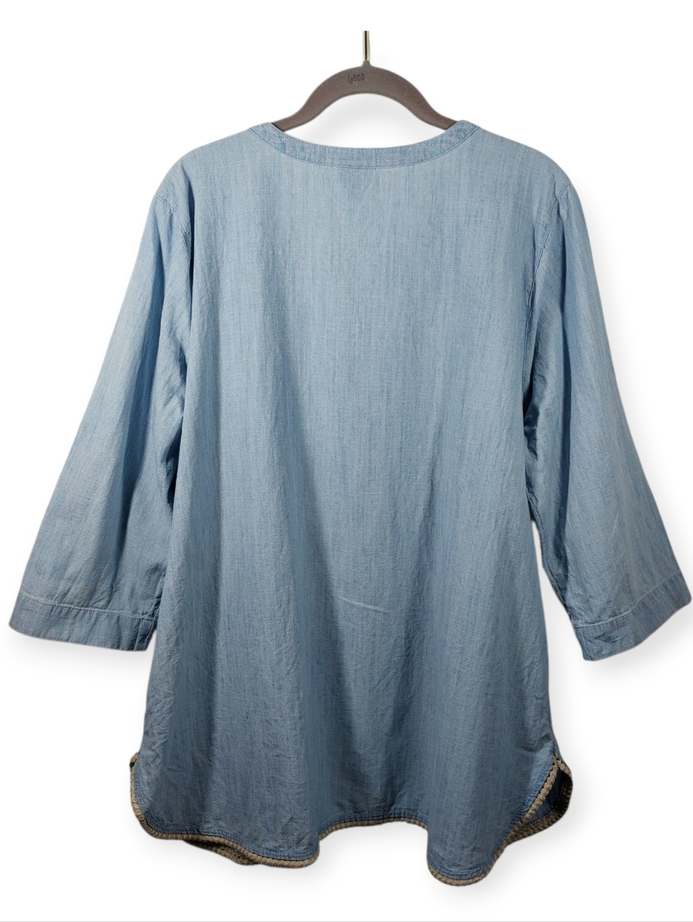 J Jill Denim Tunic Top Women's XL Blue Chambray Embroidered Boho 3/4 Sleeve - Picture 2 of 8